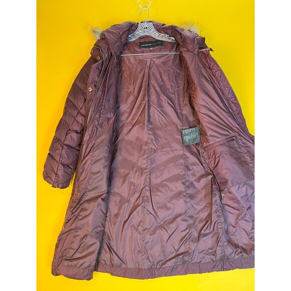 Andrew Marc Miranda Chevron Quilted Jacket Womens XS Burgundy Fur Trim Hood NWT - Picture 4 of 12